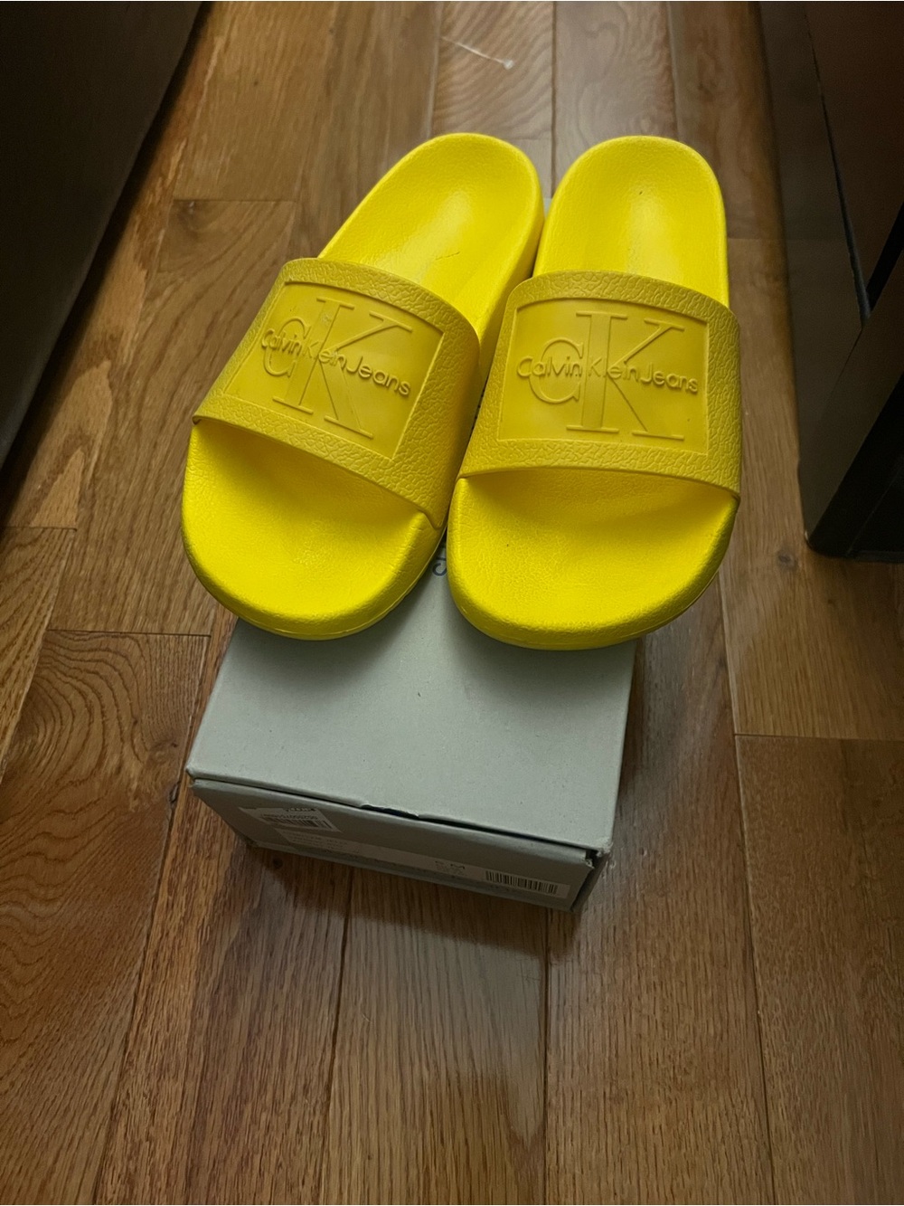 Calvin Klein Jeans Kids Bright Yellow Slide Sandals